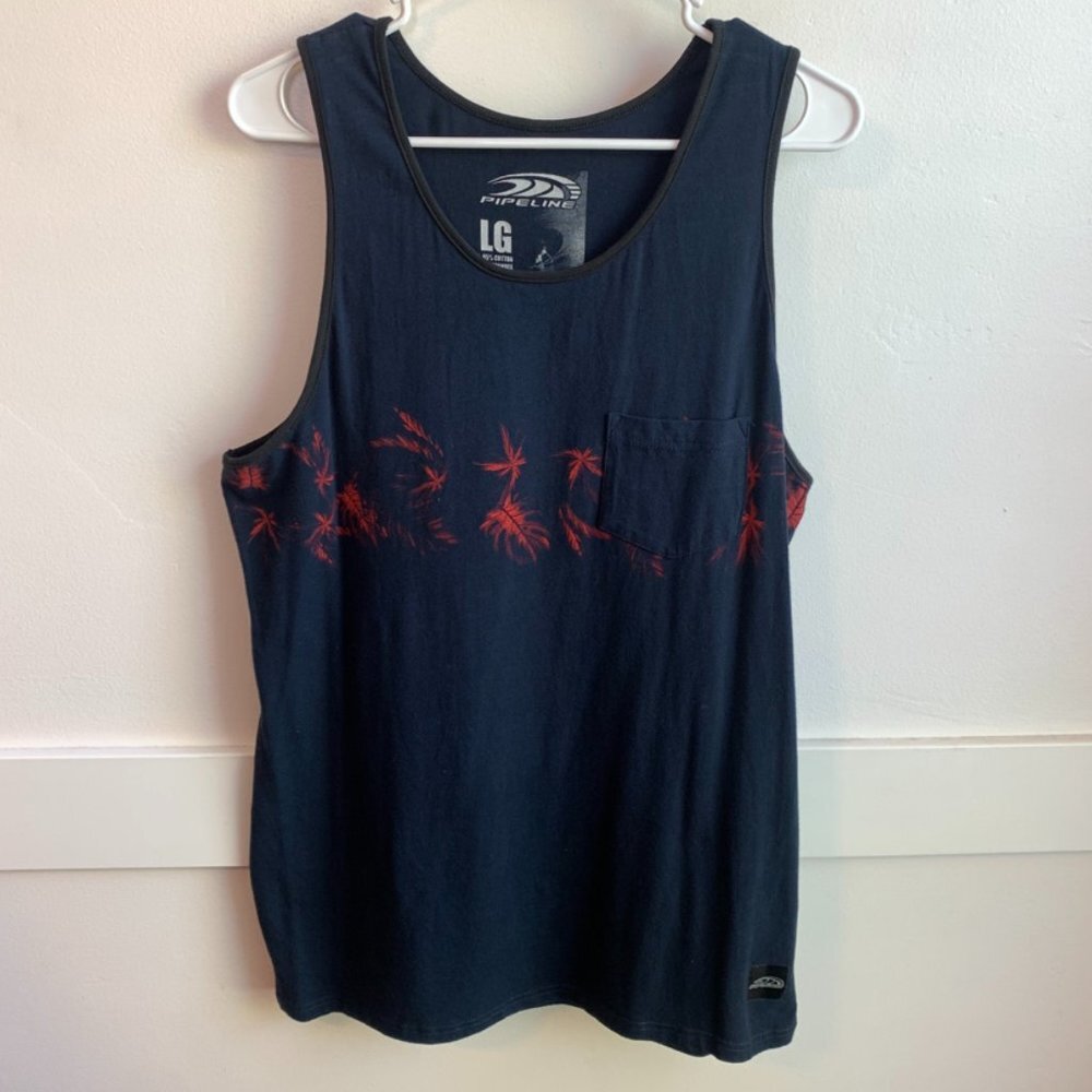 Pipeline Dark Blue & Red Palm Leaf Tank Top